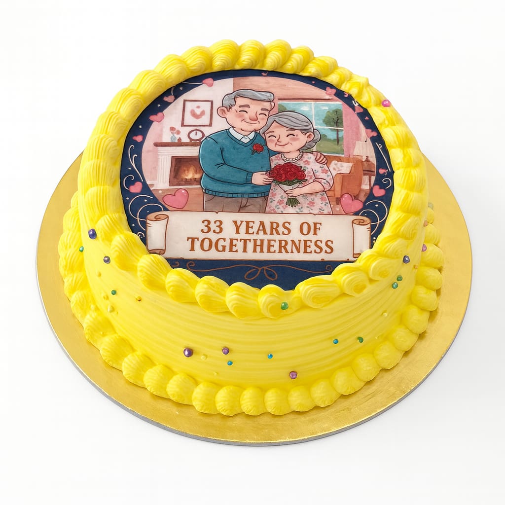 anniversary theme cake 33 years yellow