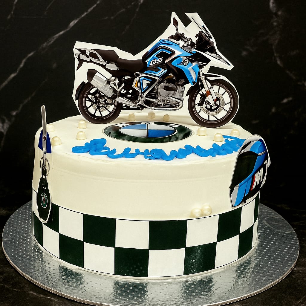 bike theme cake blue
