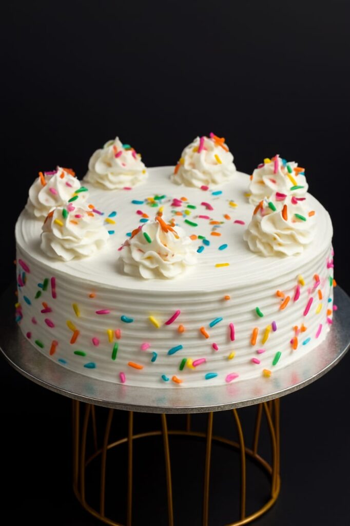 vanilla cake with buttercream frosting and sprinkles