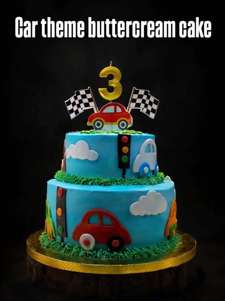 pravshi cakes 2 tier car theme buttercream birthday cake