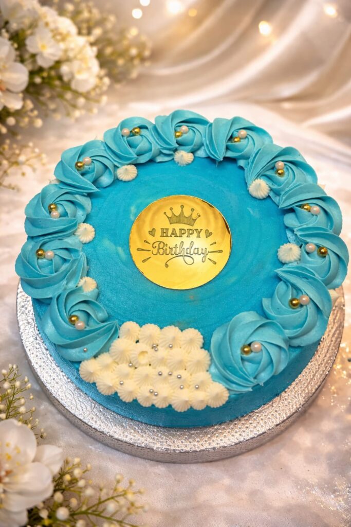 pravshi cakes blue rosette buttercream birthday cake