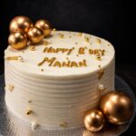 pravshi cakes happy birthday manan golden white cake